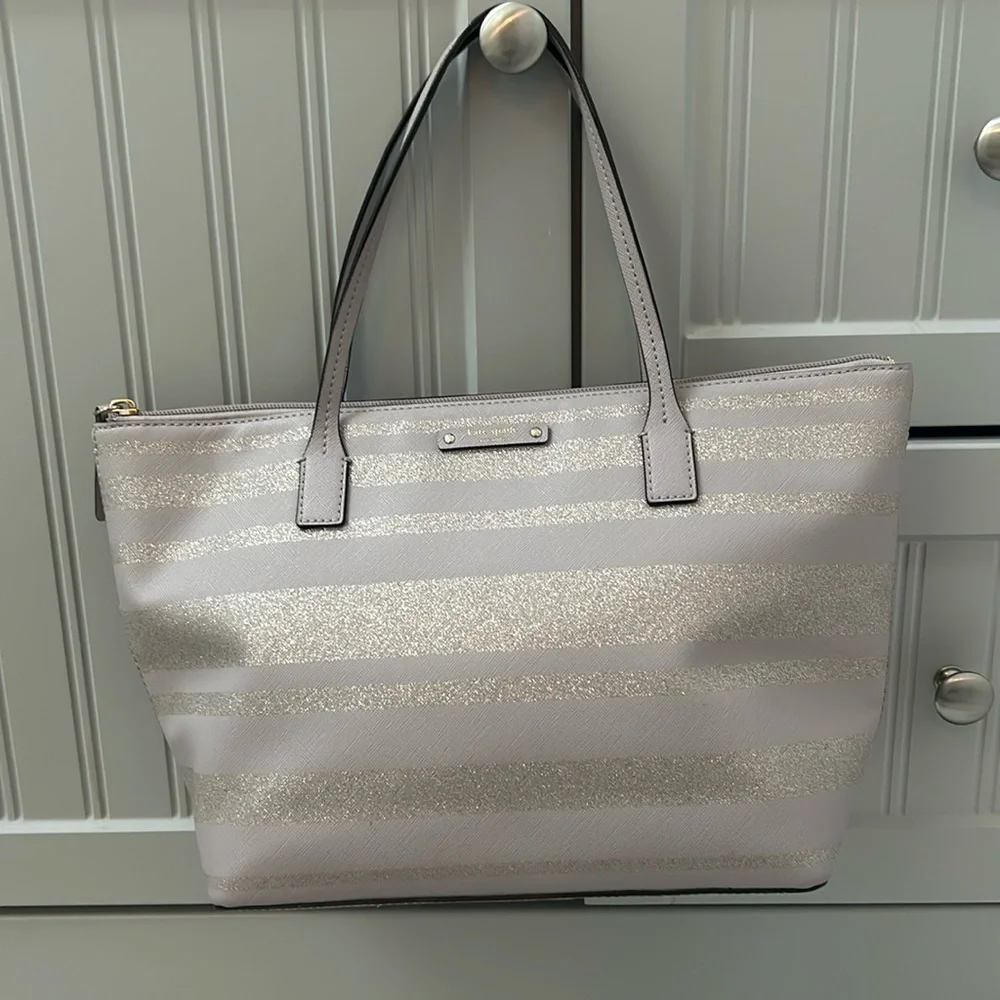 Kate Spade Glittery Silver and Cream Tote - Picture 1 of 7